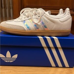 Adidas Samba White Sneakers with Iridescent Stripes
